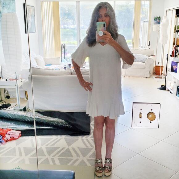 Linen Cotton Blend Dress Loose Fitting Oversized Natural Unbleached Color Size S - Picture 2 of 16